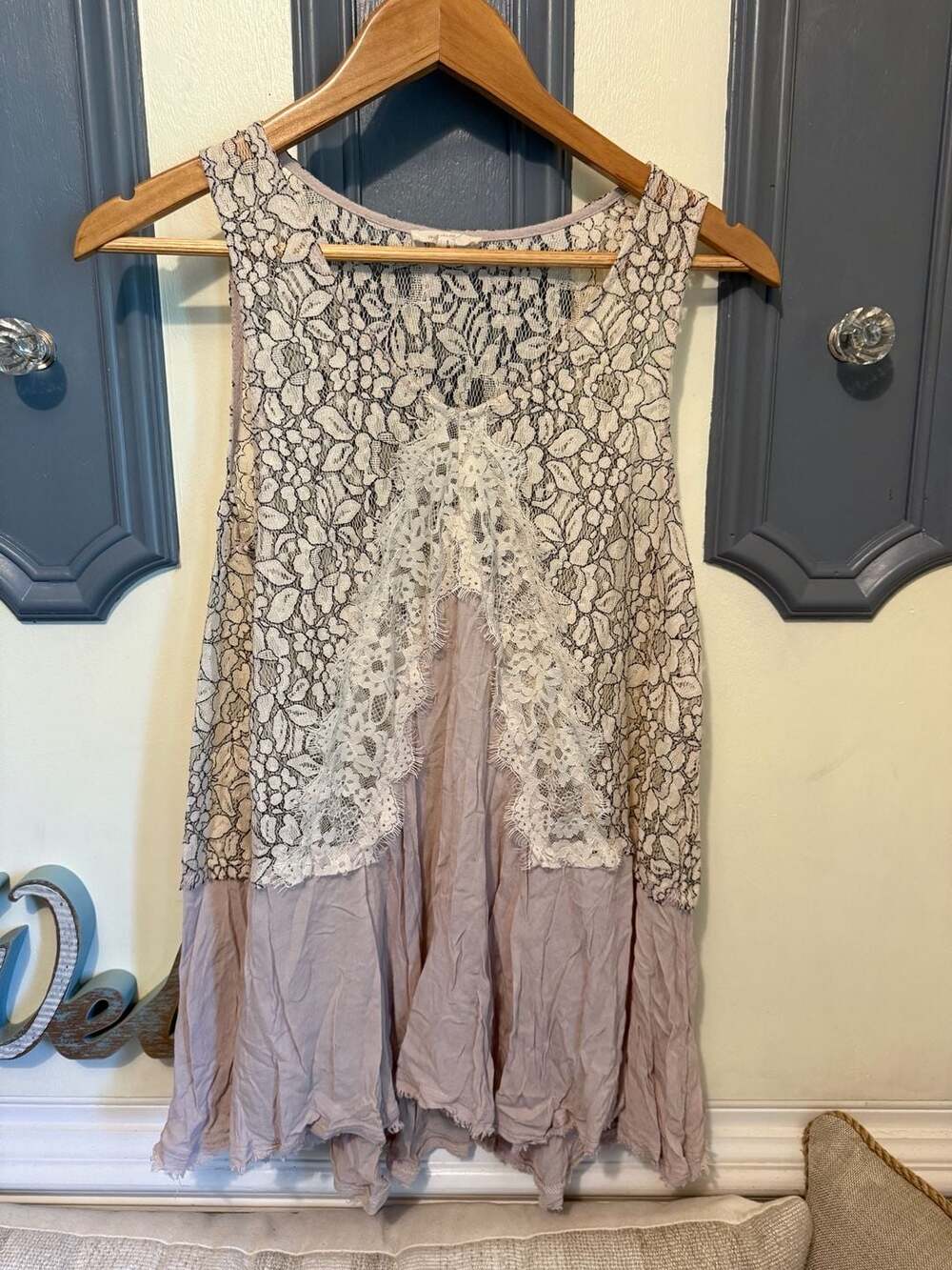 Mystree Women's Boho Lace Tunic Tank Top Dusty Pink White Size S